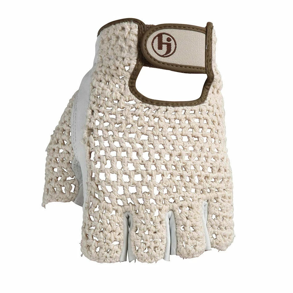 J&M HJ Golf Half Finger Cotton Knit & Leather Gloves 4 J&M HJ Golf Half Finger Cotton Knit & Leather Gloves - Image 2