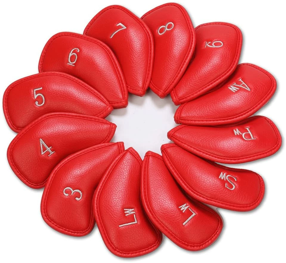 HNM Golf Volf Golf Red Synthetic Leather Iron Covers Set 3 HNM Golf Volf Golf Red Synthetic Leather Iron Covers Set