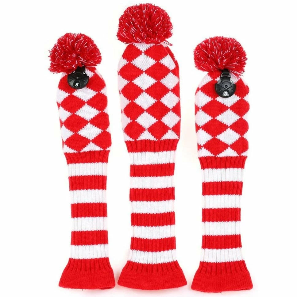 HNM Golf Volf Golf Knit Red White Diamond Headcover Set 3 HNM Golf Volf Golf Knit Red White Diamond Headcover Set