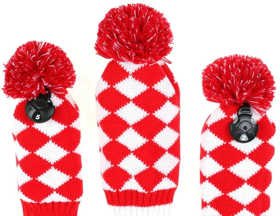 HNM Golf Volf Golf Knit Red White Diamond Headcover Set 4 HNM Golf Volf Golf Knit Red White Diamond Headcover Set - Image 2
