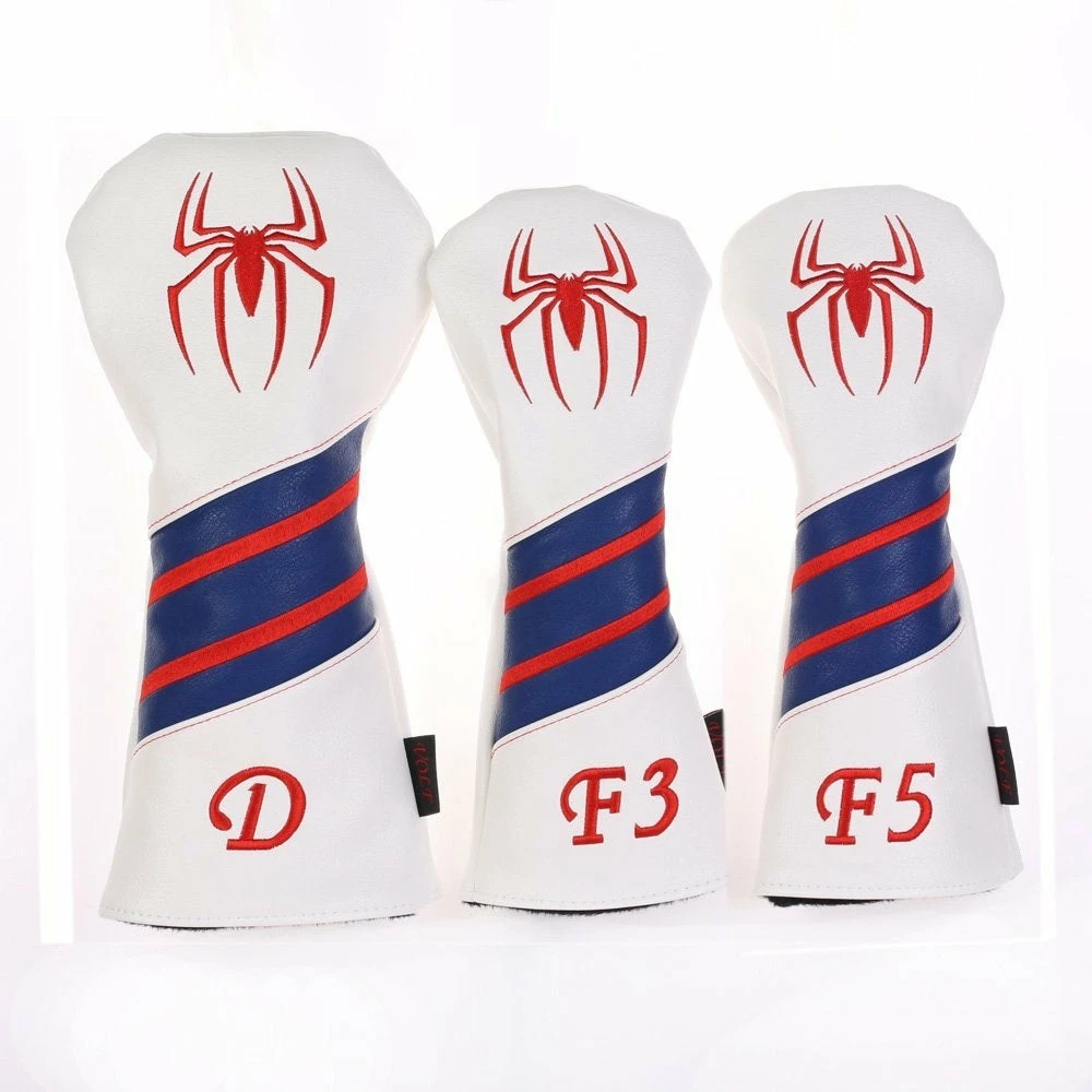 HNM Golf Volf Golf Red White Blue Leather Spider Headcovers 3 HNM Golf Volf Golf Red White Blue Leather Spider Headcovers