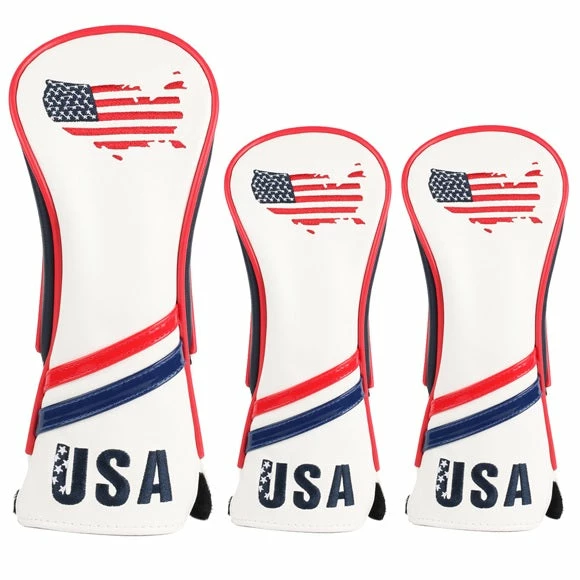HNM Golf Volf Golf Red White Blue Leather USA Headcovers 3 HNM Golf Volf Golf Red White Blue Leather USA Headcovers